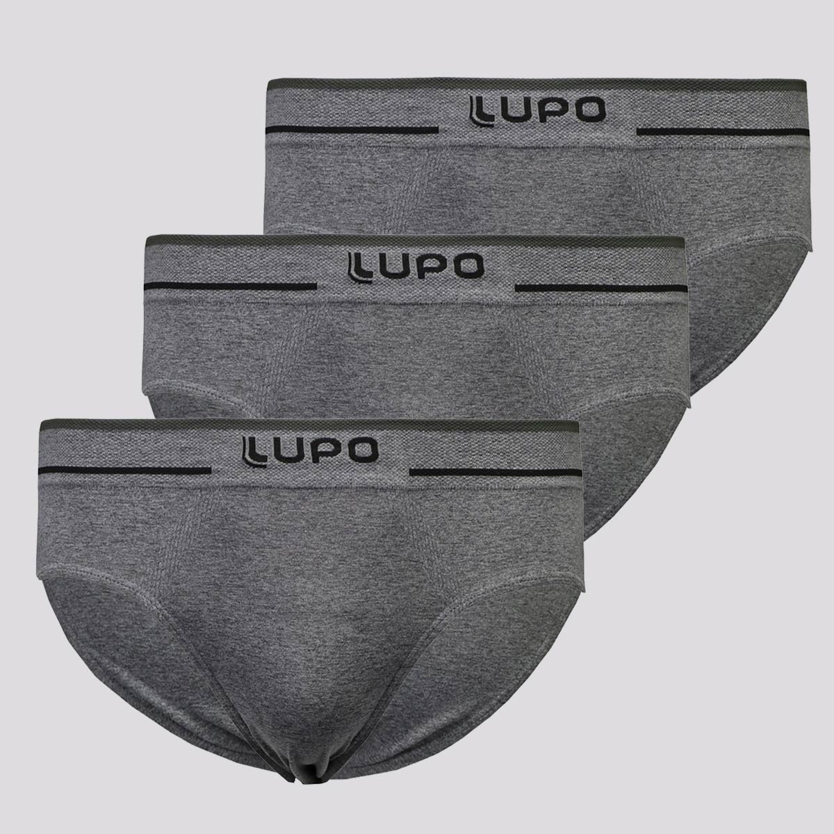 Kit de 3 Cuecas Slip Lupo Sem Costura Cinza