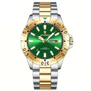 Relógio Masculino Impermeável Pulseira De Aço Inoxidável Movimento Quartzo Estilo Casual Verde Dourado