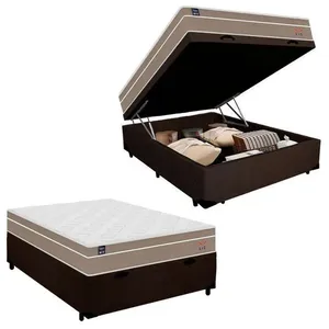 Cama Box Baú Casal Suede + Colchão Lis Molas Ensacadas Plumatex Marrom 138cm - Suporta Até 120 Kg Por Pessoa