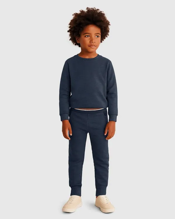 Calça Menino Jogger Cós Retilínea Em Moletom Mesclado Flanelado - Carinhoso Azul - 3