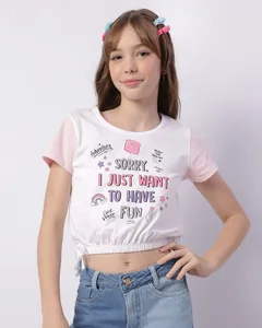 Blusa Juvenil Cropped Estampa Elástico Na Barra Branca 10