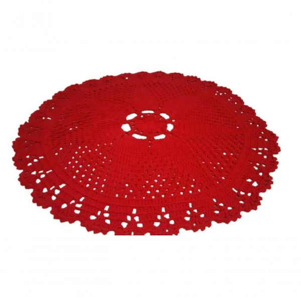Tapete De Crochê Redondo Vermelho Artesanal