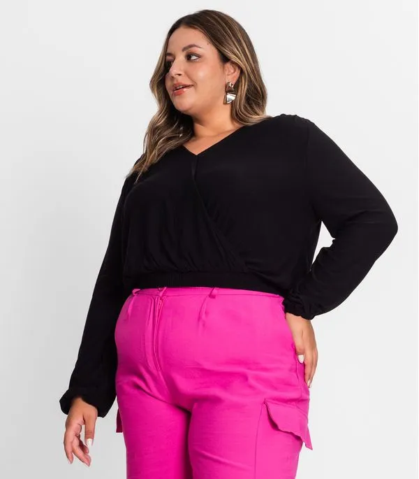 Blusa Feminina Plus Size Em Viscose Secret Glam Preto Plus G4