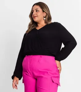Blusa Feminina Plus Size Em Viscose Secret Glam Preto Plus G4