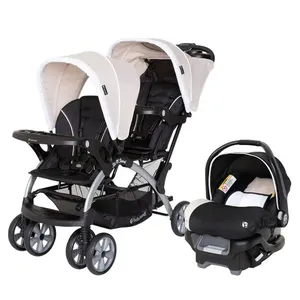 Carrinho de Bebê Travel System Duplo com Encosto Ajustável e Arnês de Segurança de 5 Pontos, Baby Trend Sit N, Cáqui