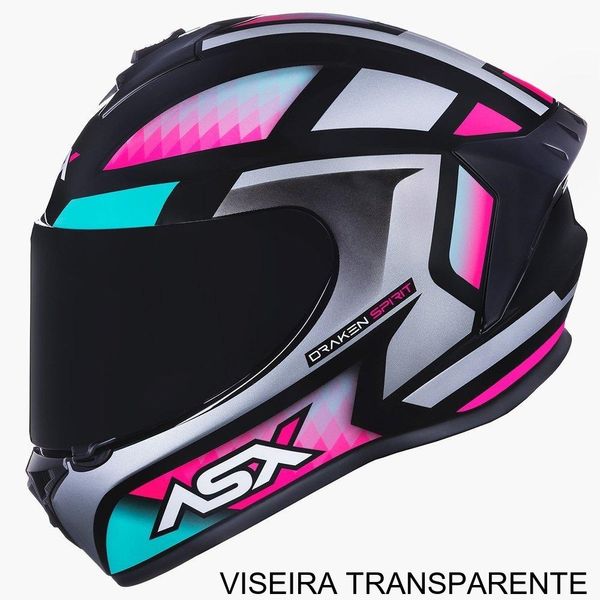 Capacete ASX Draken Spirit Brilho Preto Tiffany E Prata 60 (MP)