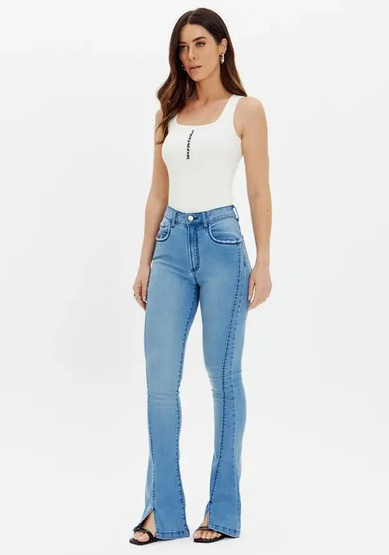 Calça Semi Flare Cintura Alta Azul 40