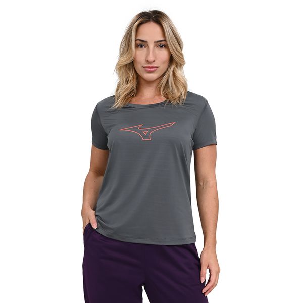 Camiseta de Treino Feminina Mizuno Focus Stamp GG Cinza