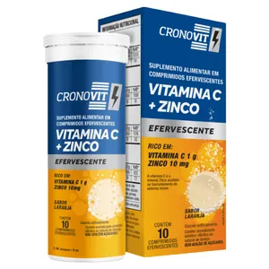 Suplemento Alimentar Cronovit Vitamina C 1g + Zinco 10mg Sabor Laranja 10 Comprimidos Efervescentes