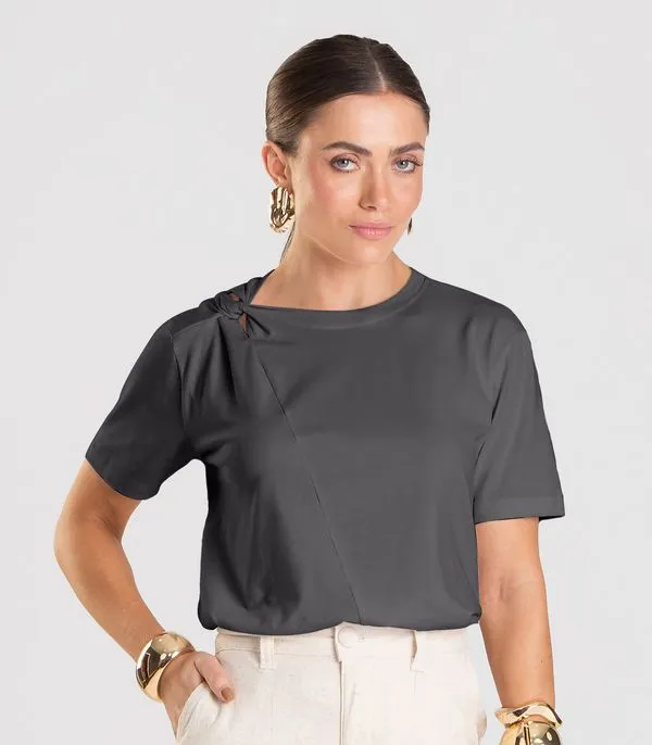 Blusa Feminina Com Detalhe em Nó Dianna Cinza GG