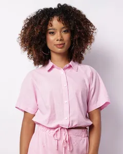 Camisa Feminina Cropped Berry & Co. Manga Curta Rosa P