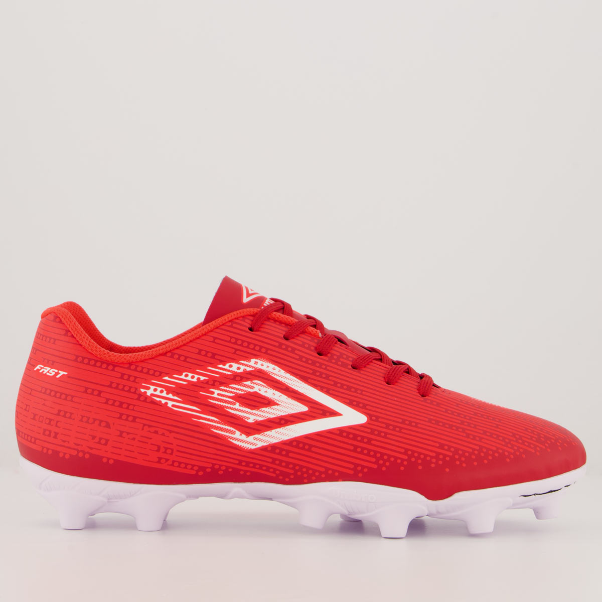 Chuteira Umbro Fast Campo Vermelha e Coral