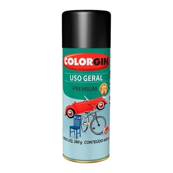 Tinta Spray Uso Geral Spray Uso Geral Preto Rápido 52001 para Geladeiras Bicicletas e Móveis de Aço 400ML Colorgin Tinta Spray Uso Geral Spray Uso Geral Preto Rápido 52001 para Objetos Domésticos 400ML Colorgin