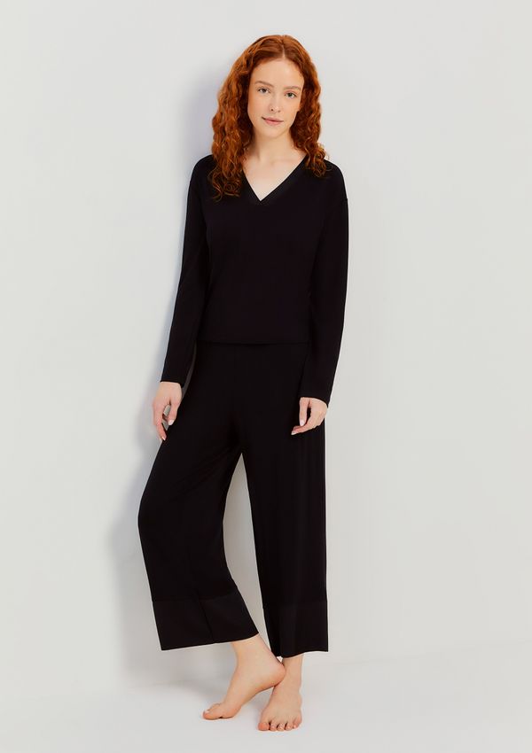 Pijama Longo Feminino Em Viscose - Preto G