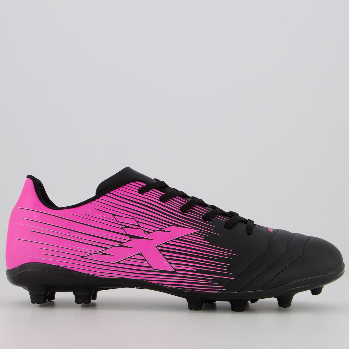 Chuteira Oxn Dynamo Fit Campo Preta e Rosa