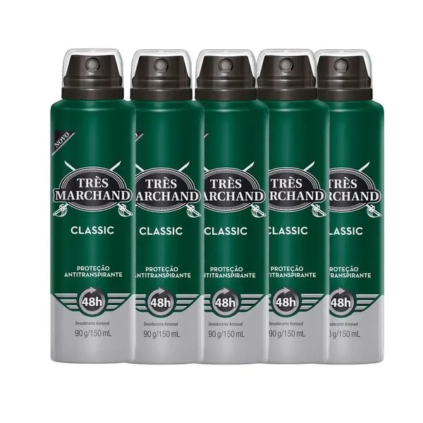 Kit Desodorante Aerosol Très Marchand Classic 150ml - 5 Unidades