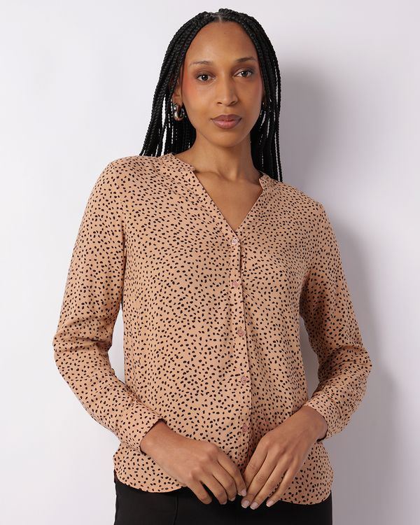 Camisa Feminina Berry & Co. Viscose Estampada Marrom G