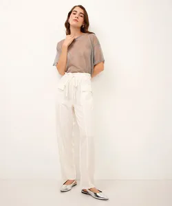 calça clochard acetinada off white P