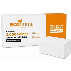 Papel Interfolha Eco Prime 100% Celulose 2 Dobras 22x21cm com 2000 Folhas Branco Papel Interfolha Eco Prime 100% Celulose 2 Dobras 22x21cm 2000 Folhas Branco