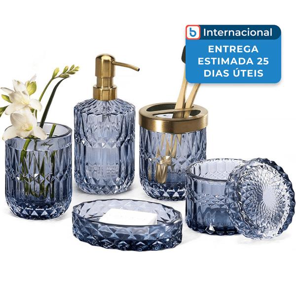 Conjunto De Acessorios Empo Com 6 Peças Para Banheiro Azul A-MBI