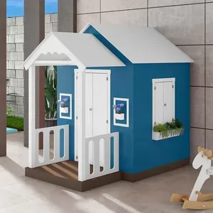 Casinha de Brinquedo com Varanda e Cerca Artesanal L12 Branco-azul em MDF Infantil Criança Feliz Casinha de Brinquedo com Varanda L12 Branco-azul em MDF Infantil Criança Feliz