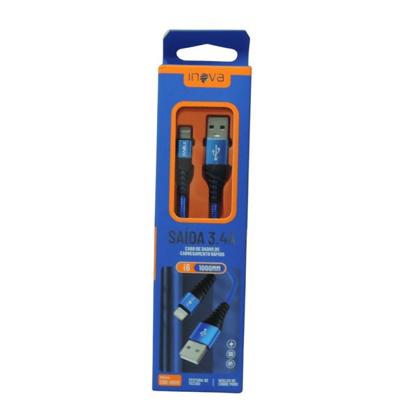 Cabo Dados Carregamento 3.4A USB / Lightning Cor Azul 1000MM