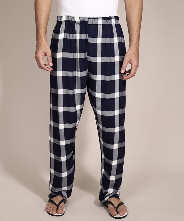 Calça de Pijama em Viscose Estampada Xadrez com Bolso Azul Marinho GG