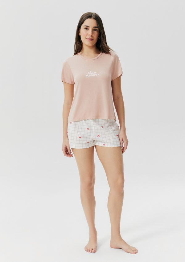 Pijama Curto Feminino Estampado - Rosa G