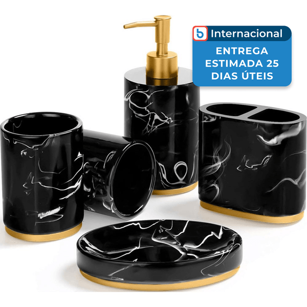 Conjunto De Acessórios Haturi Com 5 Peças Para Banheiro Preto A-MBI