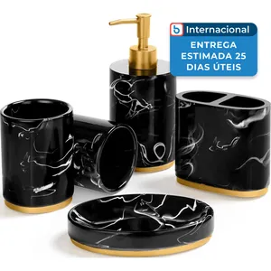 Conjunto De Acessórios Haturi Com 5 Peças Para Banheiro Preto A-MBI