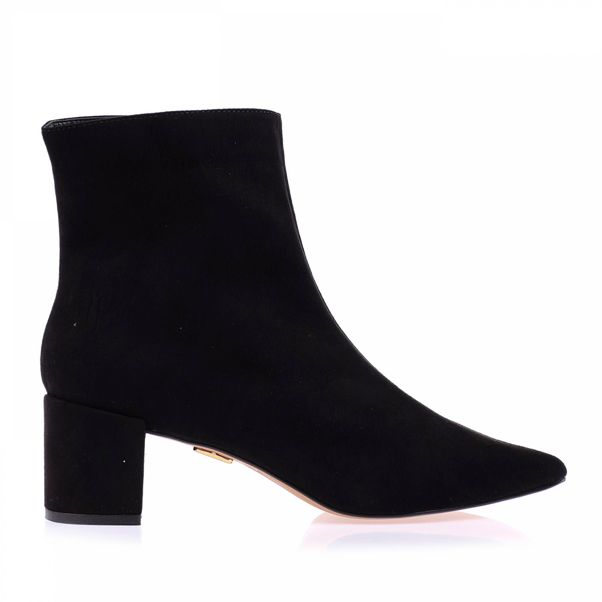 Bota Salto Médio Suede Preto