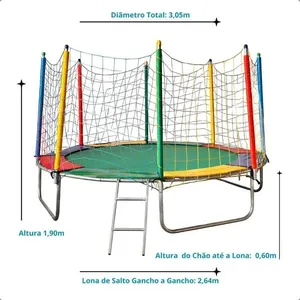 Cama Elástica Redonda 3,05M com Rede de Proteção Suporta 200kg com Escada Rotoplay Brinquedos Cama Elástica Redonda 3,05M 200kg com Rede de Proteção e Escada Rotoplay