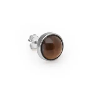 Brinco Conte de Prata 925 com Pedra Olho de Tigre Marrom Marrom Único