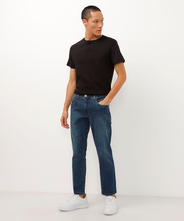 calça jeans slim cropped com bolsos azul 40
