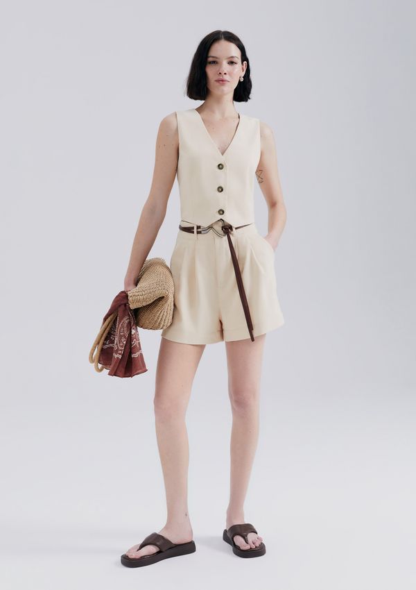 Shorts Feminino Cintura Alta Em Alfaiataria - Creme 044