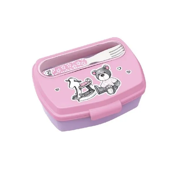 Lancheira Com Garfinho - Urso - Rosa - Minimi - New Toys