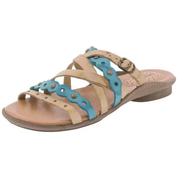 Sandália Feminina Rasteira New Face - 37313s18 Bege/azul 38