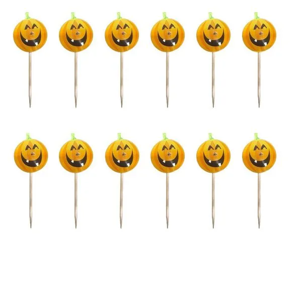 Picks Decorativos Cabeça De Abóbora - 12 Peças