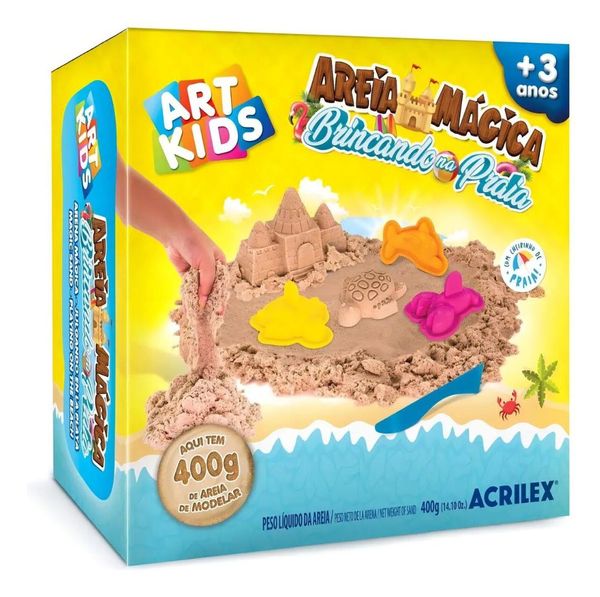 Brinquedo Kit Areia Mágica Brincando Na Praia 400g Art Kids