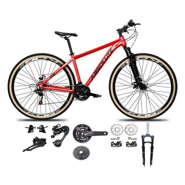 Bicicleta Aro 29 Absolute Nero 5 Kit 2x9 Gta Sunrun K7 Freio A Disco Garfo Com Trava Vermelho 19