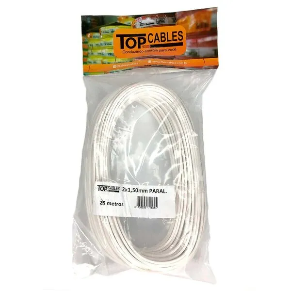 Cabo Elétrico Paralelo Top Cables 2 X 1,5mm, Peça Com 25 Metros, Branco (MP)