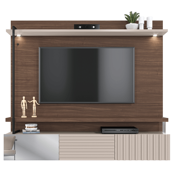 Painel para TV até 70'', 3 Portas, 2 Prateleiras - Atalaia Nogueira Real / Off White