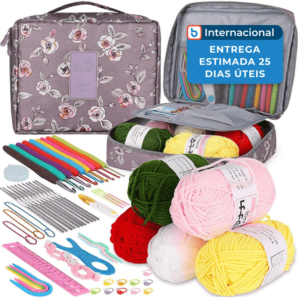 Kit Crochê Aeelike com Bolsa Organizadora Roxo Escuro Colorido A-MBI