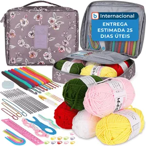 Kit Crochê Aeelike com Bolsa Organizadora Roxo Escuro Colorido A-MBI