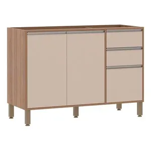 Balcão Para Pia Sem Tampo 120 Cm De Abrir 3 Gavetas Lari Vanill e Connect