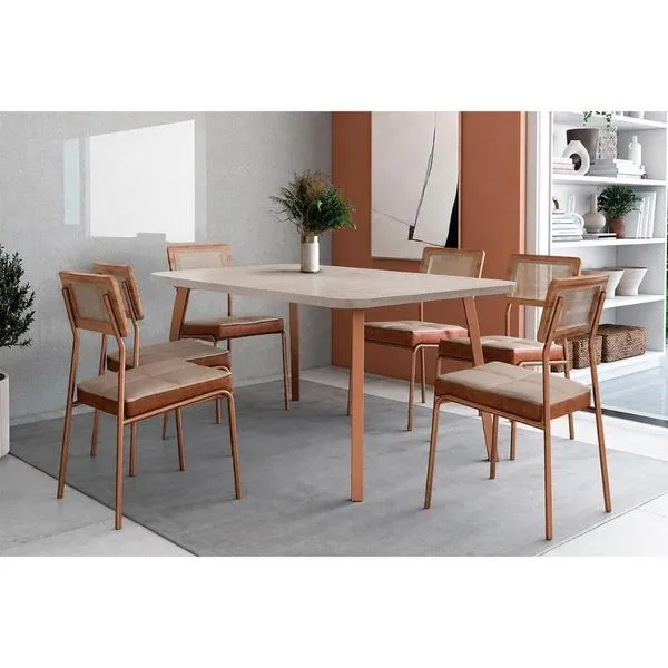 Mesa Sala Jantar Stellar 160cm+ 6 Cadeiras Lux Rose Carraro