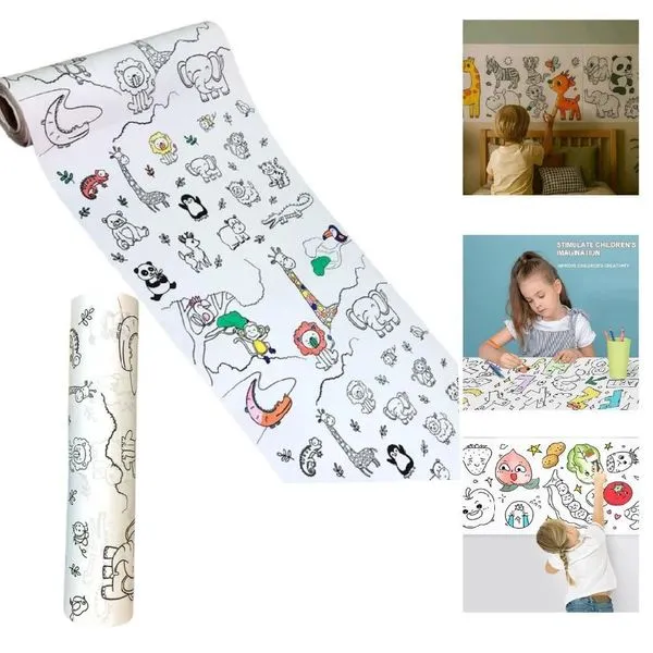 Bobina de Papel Adesivo para Colorir Infantil Educativo Destacável Reposicionável Rolo 3m X 30cm Rolo de Papel Adesivo para Colorir Infantil Educativo Destacável 3m X 30cm
