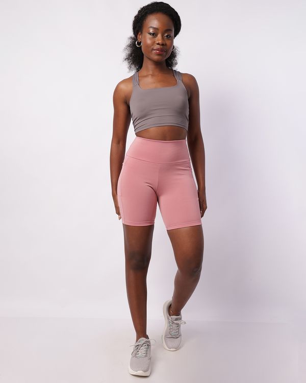 Bermuda Feminina Fitness Ciclista Suplex Bolsos Lateral Rosa GG