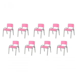 Kit 9 Cadeiras Infantil Iso, Escola, Base Cinza- Rosa