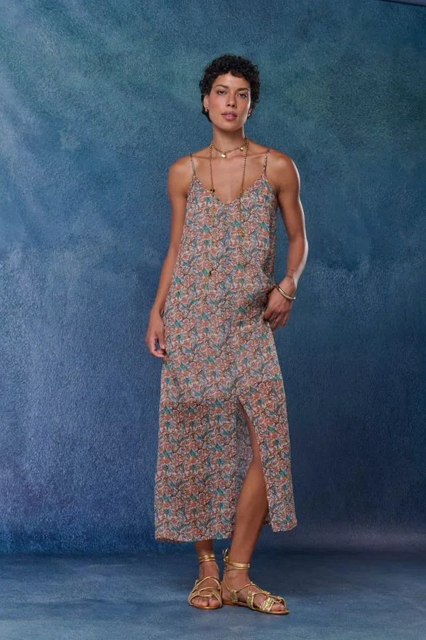 VESTIDO MIDI ESTAMPA AVIS MARROM - 44
